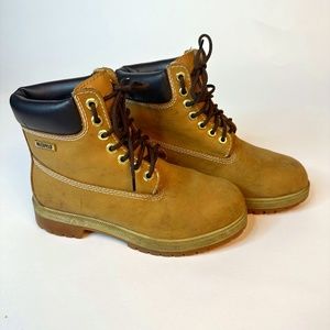 Vegan Leather Tan Work Boot, Womens 7/Mens 5 - State Street, waterproof trendy